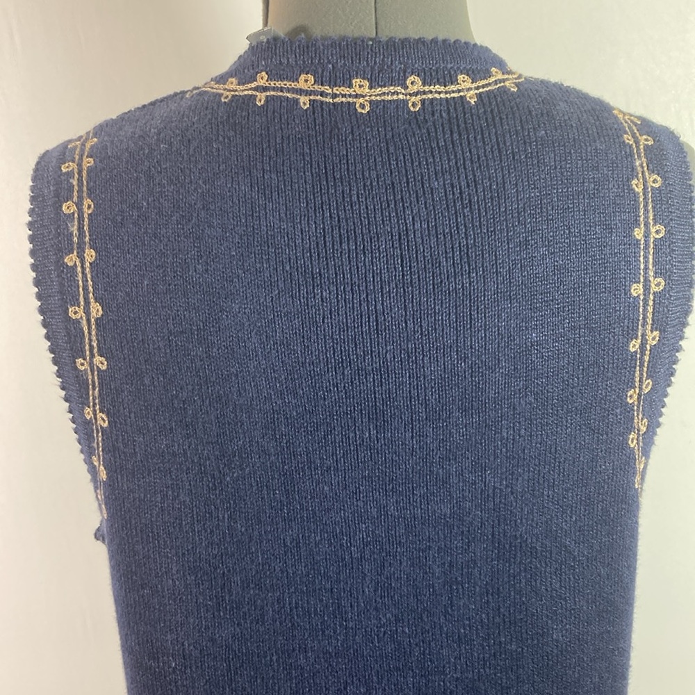 I.V.Y. Collection Vest Women Size M Navy & Tan Button Front - Picture 7 of 9